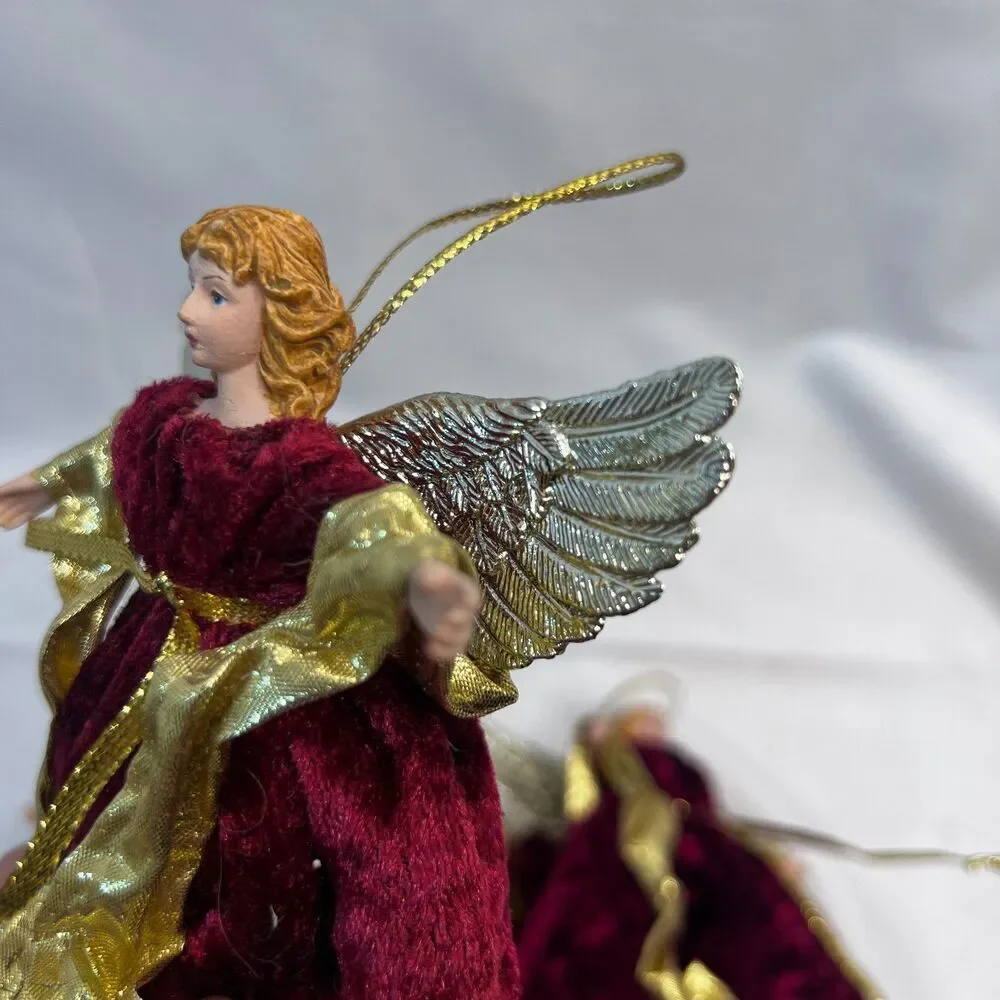 Christmas Ornaments‎ Angels Lot of 5 Red Velvet Gowns Free Standing Hanging